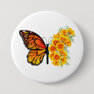 Macaron Rond 7,6 Cm Flower Butterfly with Yellow California Poppy