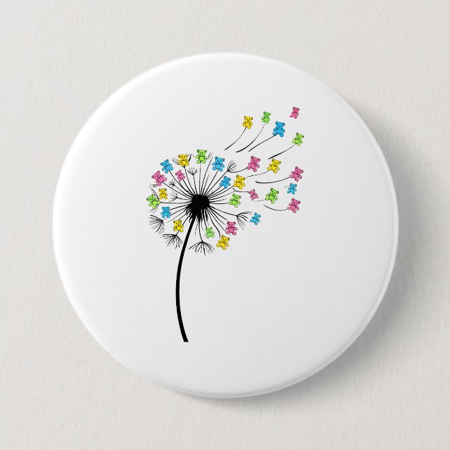 Macaron Rond 7,6 Cm Flying cute bears dandelion flow (Devant)