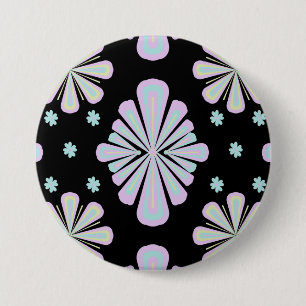 Macaron Rond 7,6 Cm Formes florales pastel sur fond noir
