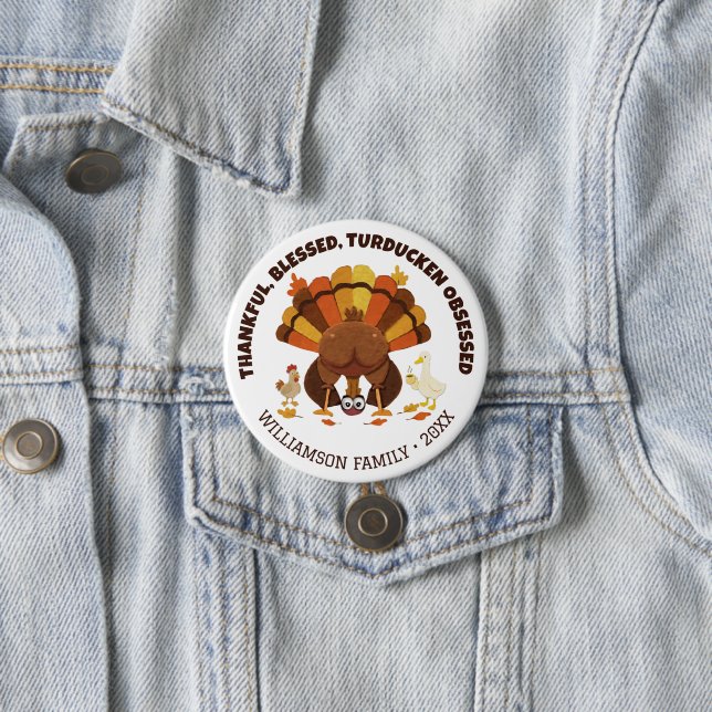 Macaron Rond 7,6 Cm Fou de TURDUCKEN Funny Thanksgiving (En situation)
