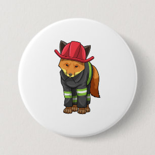 Macaron Rond 7,6 Cm Fox as Firefighter avec Helmet