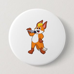 Macaron Rond 7,6 Cm Fox as Singer with Microphone