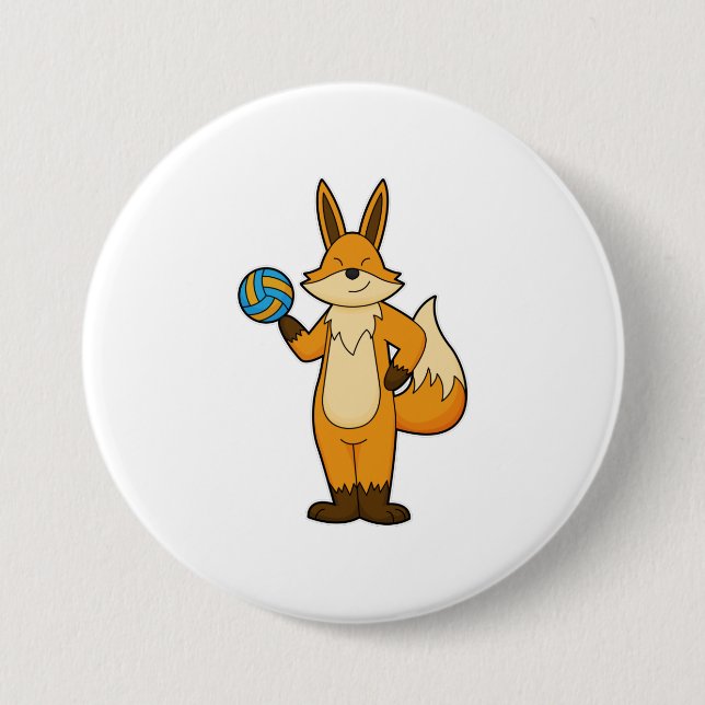 Macaron Rond 7,6 Cm Fox comme joueur de volleyball avec volleyball (Devant)