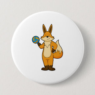 Macaron Rond 7,6 Cm Fox comme joueur de volleyball avec volleyball