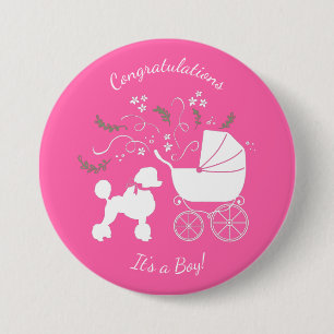 Macaron Rond 7,6 Cm Français Poodle Chien Baby shower Chien Chiot Rose