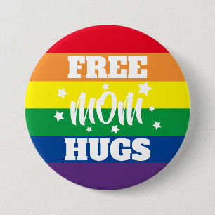 Macaron Rond 7,6 Cm Free Mom Hugs   Étoiles et arc-en-ciel