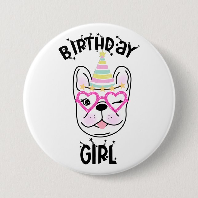 Macaron Rond 7,6 Cm French Bulldog Frenchie Anniversaire Thème (Devant)