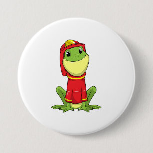 Macaron Rond 7,6 Cm Frog as Firefighter avec Helmet