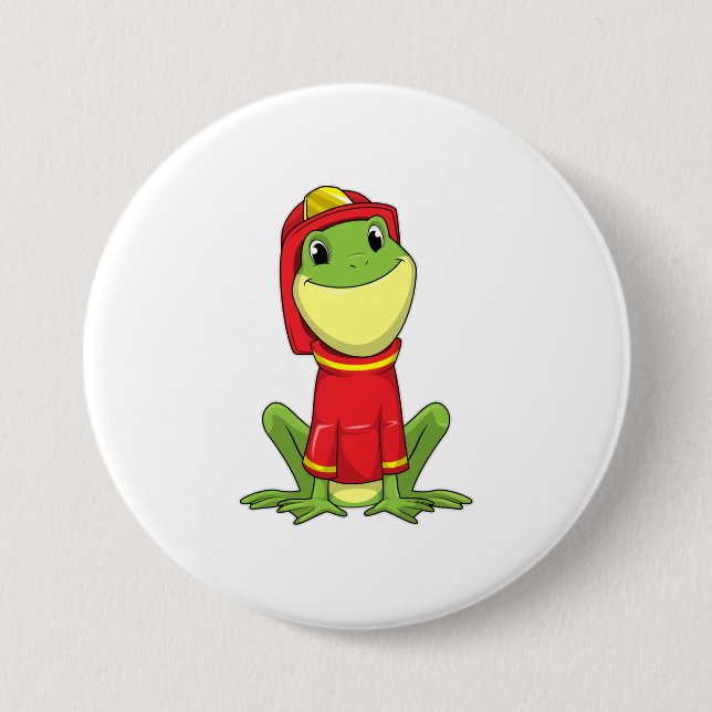 Macaron Rond 7,6 Cm Frog as Firefighter avec Helmet (Devant)