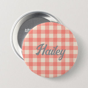 Macaron Rond 7,6 Cm Fun Cute pêche rose en vichy preppy plaid coché