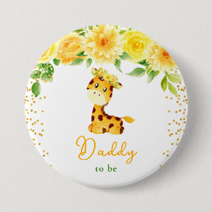 Macaron Rond 7,6 Cm Futur Papa Fleur Jaune Girafe