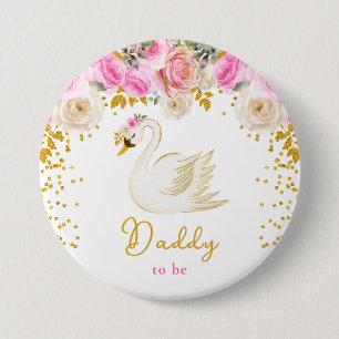 Macaron Rond 7,6 Cm Futur Papa Roses Roses Fuschia et Or