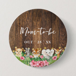 Macaron Rond 7,6 Cm Future Maman Rose Rustique Safari Baby Shower