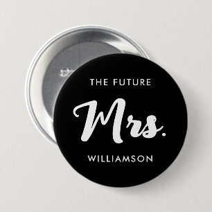 Macaron Rond 7,6 Cm Future Mme Nom de Famille Se Mariant Noir Blanc