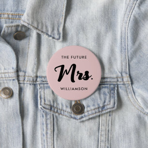 Macaron Rond 7,6 Cm Future Noir Rose Mme Nom de Famille Se Marie