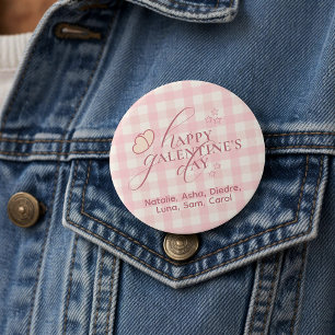 Macaron Rond 7,6 Cm Galentines adorable typographie rose à carreaux