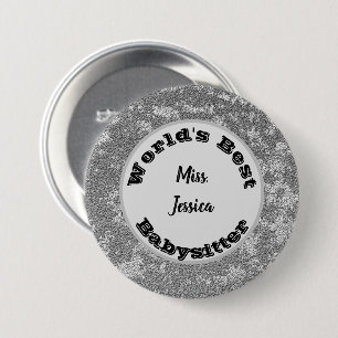 Macaron Rond 7,6 Cm Garde d'enfants Merci Marbré Argent Baby-sitter
