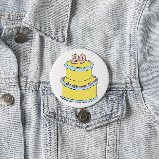 Macaron Rond 7,6 Cm Gâteau jaune 29e anniversaire avec roses roses ros (Créateur téléchargé)