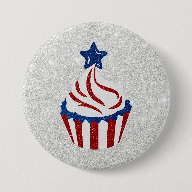 Macaron Rond 7,6 Cm Gâteau rouge, blanc et bleu avec paillettes pour l (Devant)