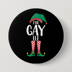 Macaron Rond 7,6 Cm Gay Elf LGTBQ Correspondant Famille de Noël