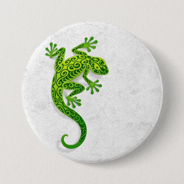 Macaron Rond 7,6 Cm Gecko vert s'élevant sur un mur blanc (Devant)