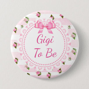Macaron Rond 7,6 Cm Gigi pour être Baby shower Bouton rose Roses