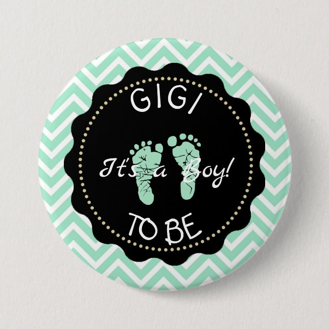Macaron Rond 7,6 Cm Gigi pour être Green Chevron Baby shower bouton (Devant)