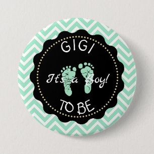 Macaron Rond 7,6 Cm Gigi pour être Green Chevron Baby shower bouton