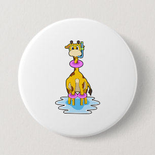 Macaron Rond 7,6 Cm Girafe à la natation avec anneau de natation