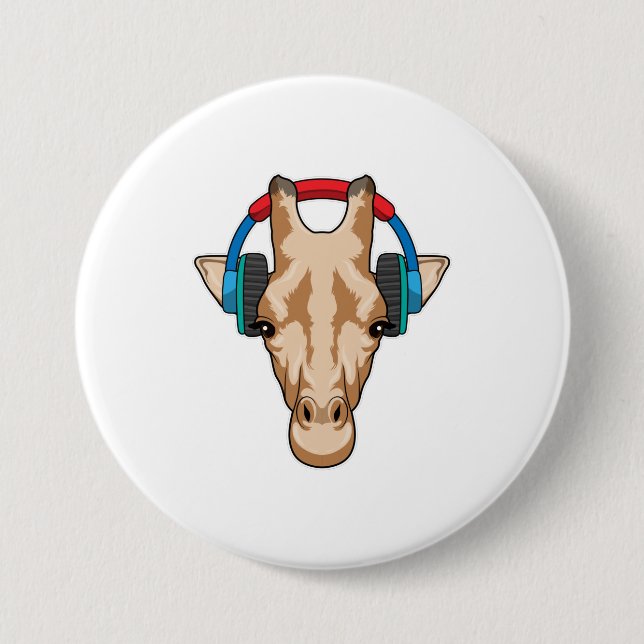 Macaron Rond 7,6 Cm Girafe at Music with Headphone (Devant)