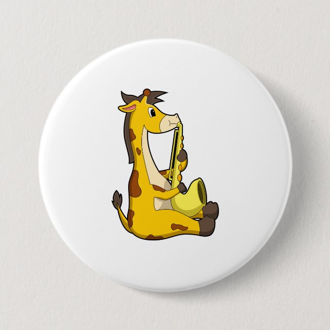 Macaron Rond 7,6 Cm Girafe at Music with Saxophone.PNG (Devant)