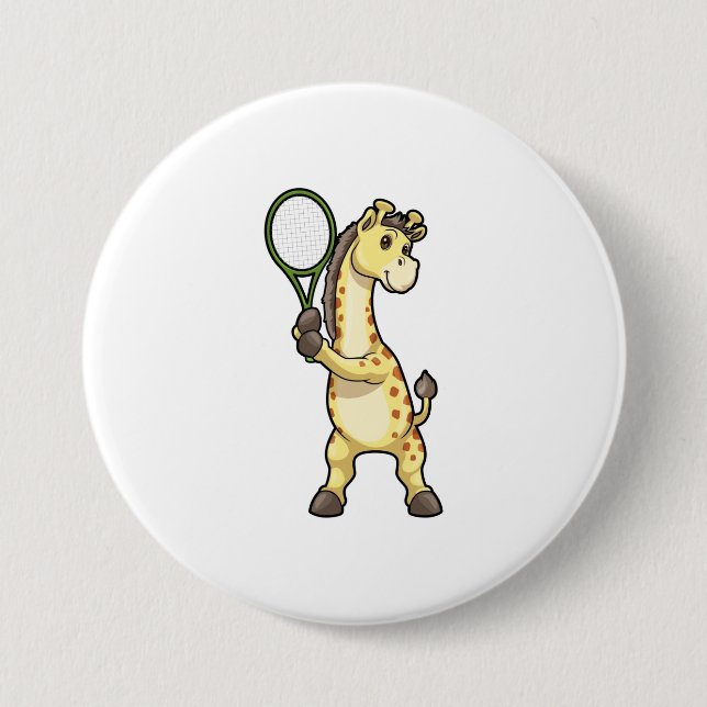 Macaron Rond 7,6 Cm Girafe au Tennis avec raquette de tennis (Devant)