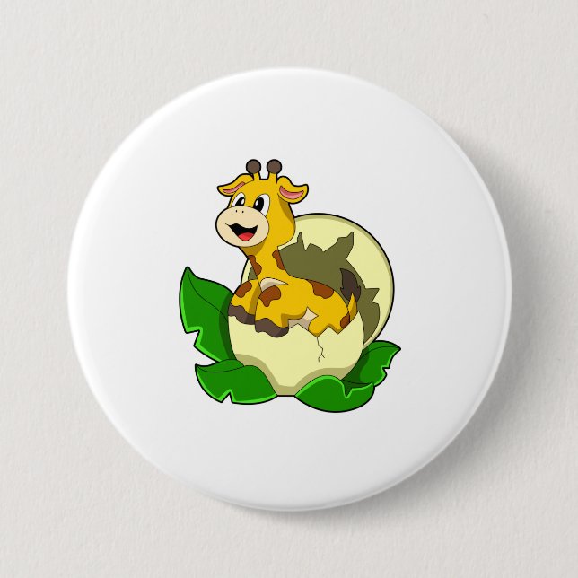 Macaron Rond 7,6 Cm Girafe aux feuilles et oeufs (Devant)