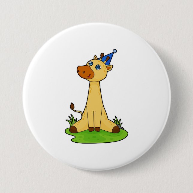 Macaron Rond 7,6 Cm Giraffe avec casquette de fête (Devant)