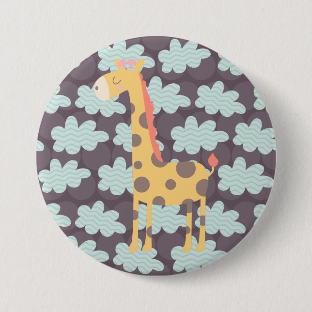 Macaron Rond 7,6 Cm Giraffe et nuages (Devant)