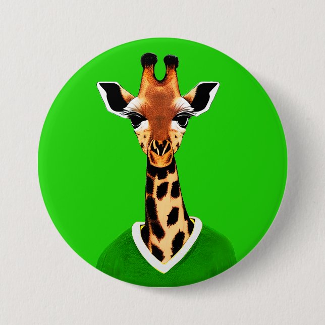 Macaron Rond 7,6 Cm Giraffe mignonne portant un pull vert (Devant)