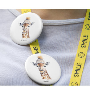 Macaron Rond 7,6 Cm Giraffe portant casquette d'hiver personnalisable 
