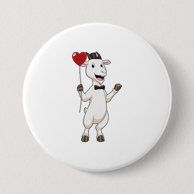 Macaron Rond 7,6 Cm Goat as Groom avec Heart Balloon (Devant)