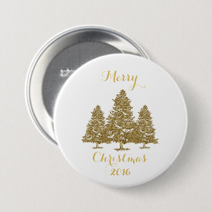 Macaron Rond 7,6 Cm Gold Christmas Trees Button