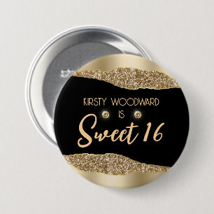 Macaron Rond 7,6 Cm Gold Glitter Glam Edge & Diamonds Sweet 16