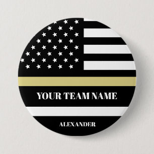Macaron Rond 7,6 Cm Gold Line États-Unis Drapeau avec équipe et nom pe