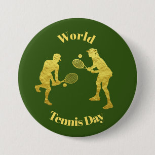 Macaron Rond 7,6 Cm Gold Tennis Players Silhouettes Button