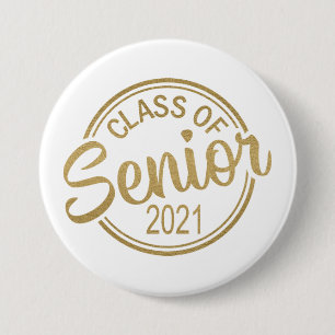Macaron Rond 7,6 Cm Gold White Class of 2021 Senior Graduation