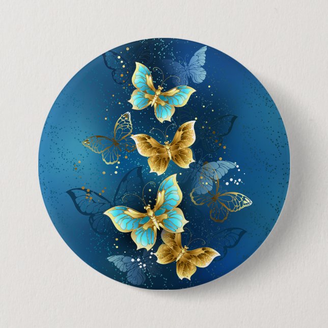 Macaron Rond 7,6 Cm Golden butterflies (Devant)