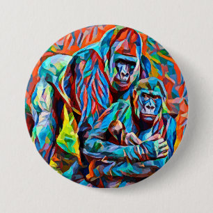Macaron Rond 7,6 Cm Gorilla Ape Famille Animaux Abstraits Faune Art