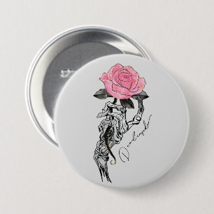 Macaron Rond 7,6 Cm Goth Squelette Main Avec Rose Rose Rose   Décès à 