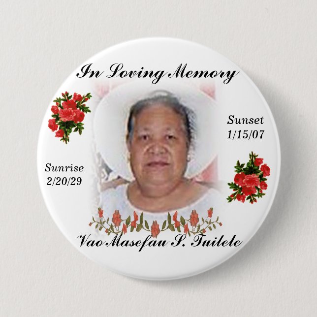 Macaron Rond 7,6 Cm Goupille funèbre de tante Vao's (Devant)