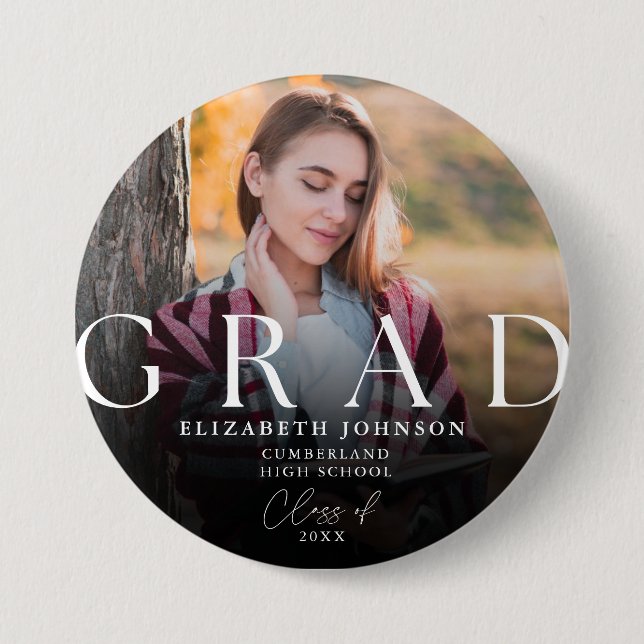 Macaron Rond 7,6 Cm Graduation Moderne Élégant Photo Bouton Grad (Devant)