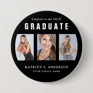 Macaron Rond 7,6 Cm Graduation noir et blanc Photo Collage personnalis