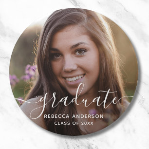 Macaron Rond 7,6 Cm Graduation Photo Moderne